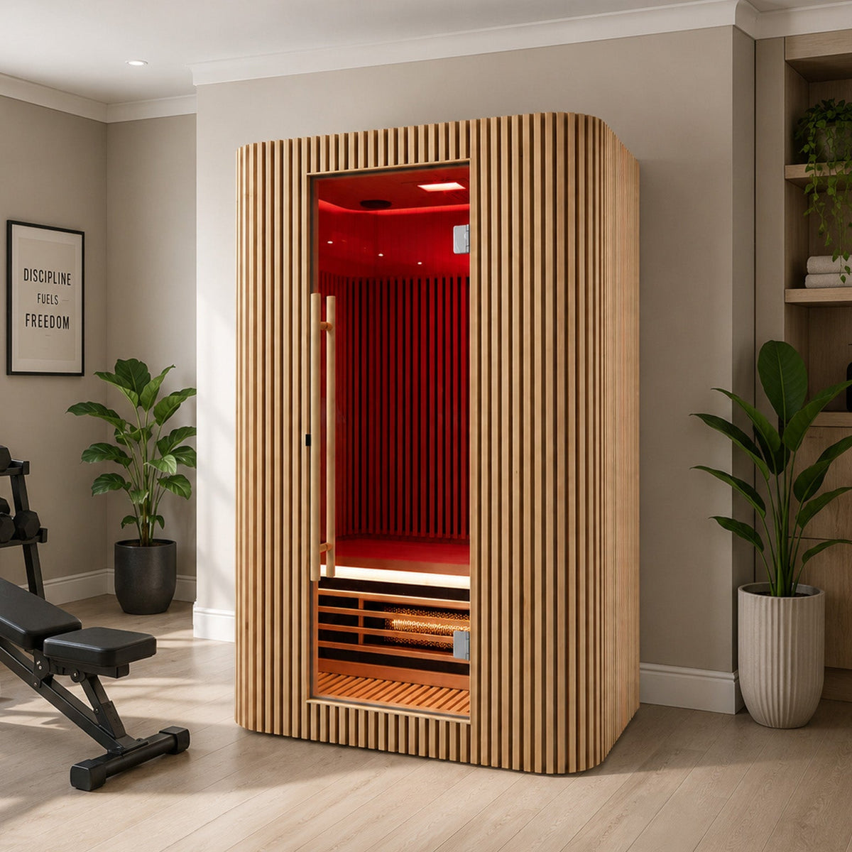 The Orb Plus indoor infrared sauna in a home setting