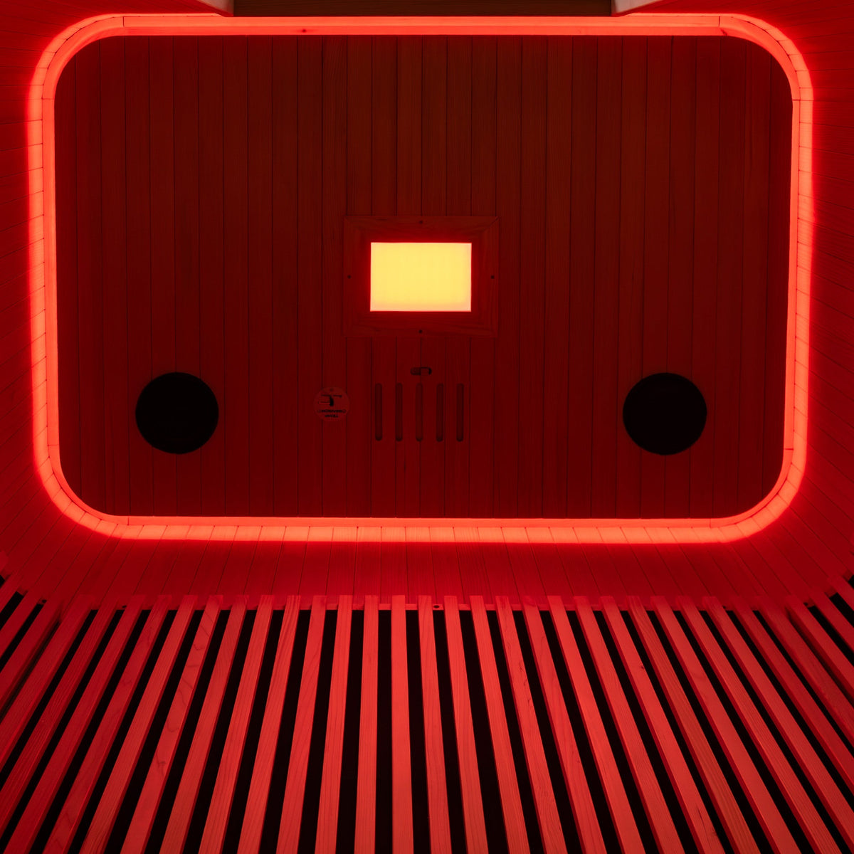 Soft colour lighting inside The Orb Max infrared sauna
