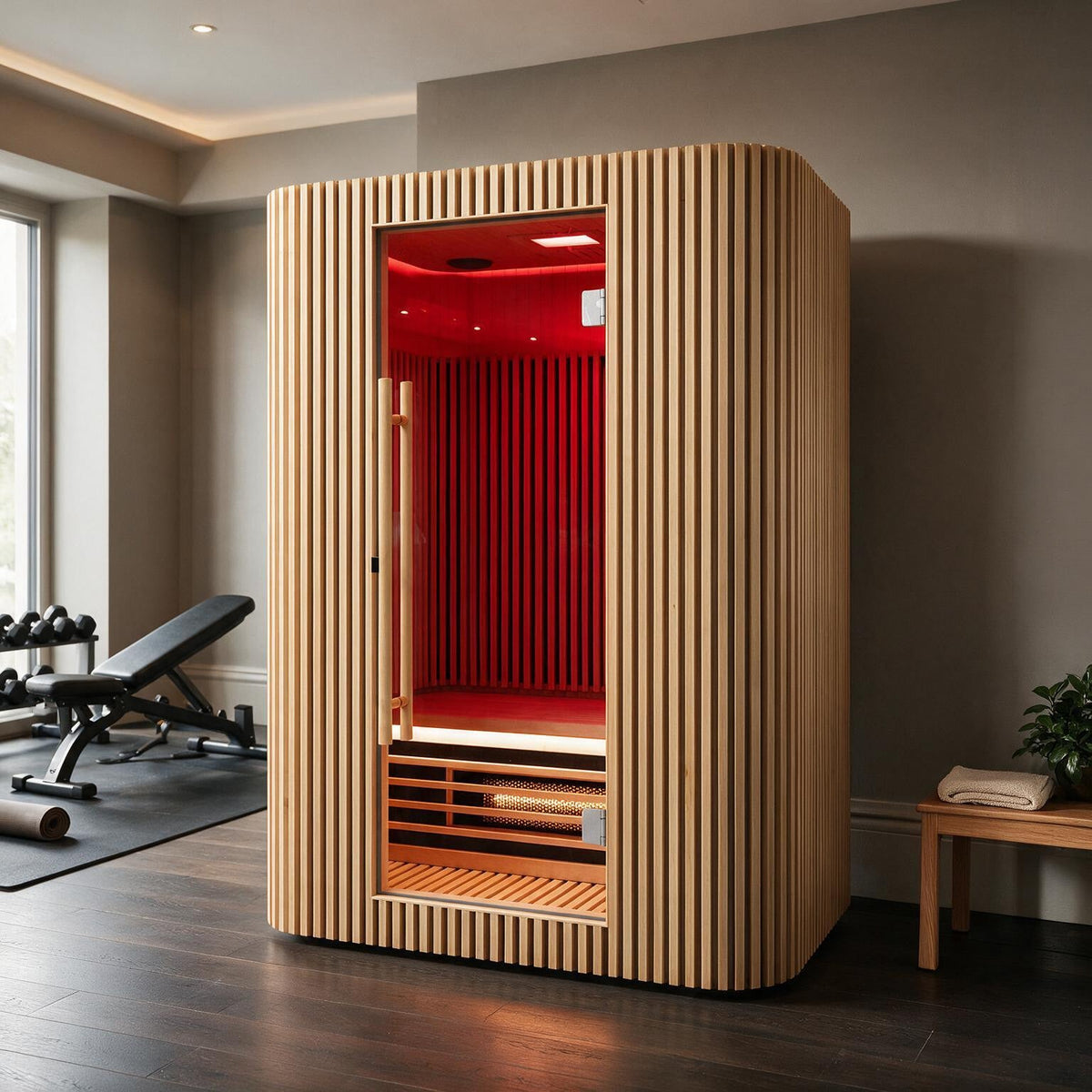 The Orb Max infrared sauna in a home setting