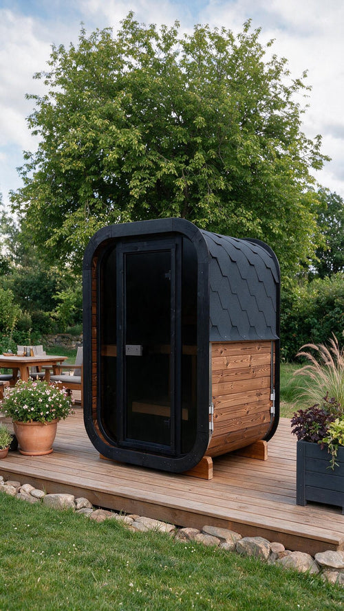 Solen outdoor sauna on a garden deck