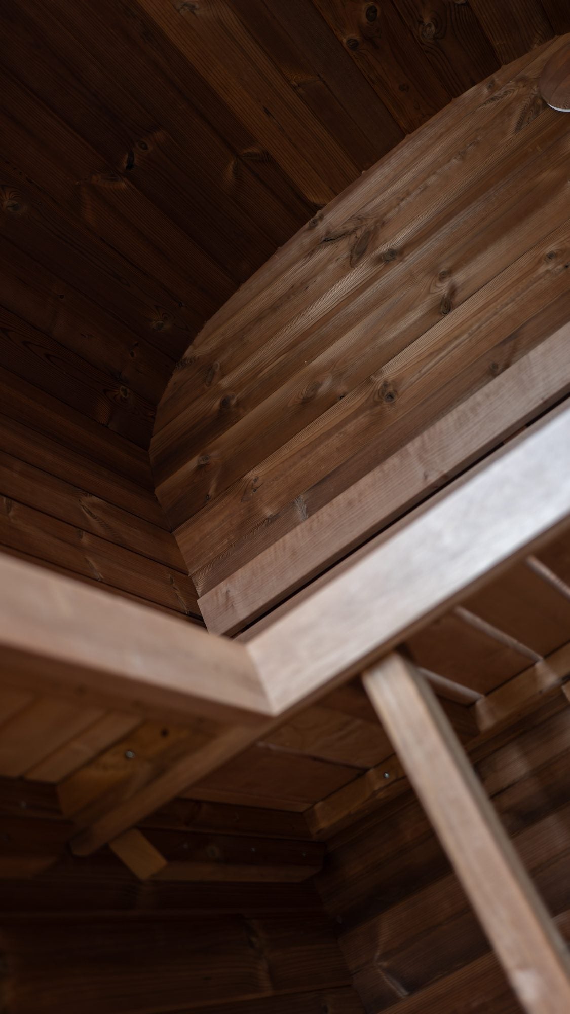 Thermowood interior ceiling and bench inside Solen