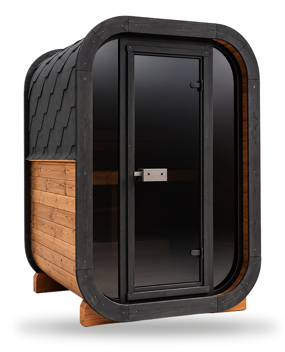Solen two-person traditional outdoor sauna, studio shot